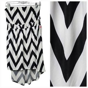 Moa Moa NWT Black White Chevron Strapless High Low Dress Party Semi-Formal Women